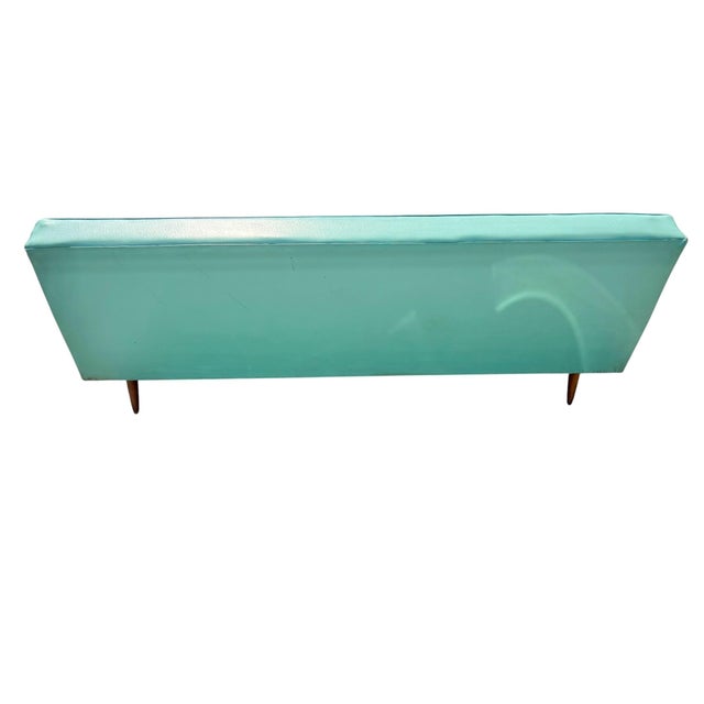 Turquoise Mid-Century Modern Turquoise & Walnut Love Seat For Sale - Image 8 of 8