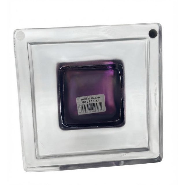 Modern Mid 20th Century Tall Polish Plum Purple Art Glass Vase on Clear Square Base For Sale - Image 3 of 4