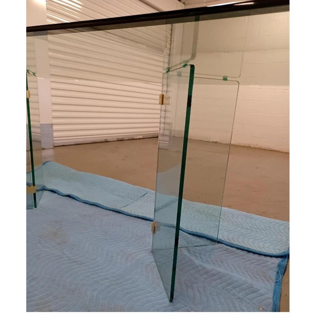 Vintage Double v Glass Dining /Conference Table, in the Manner of Pace For Sale - Image 4 of 4
