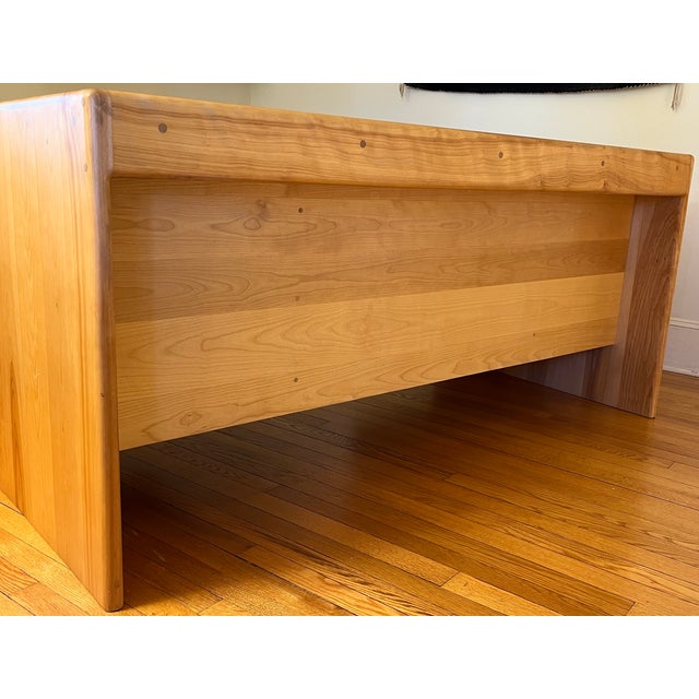 Mid-Century Modern Solid Wood Pedestal Executive Desk, Five Drawers, Raised Edge For Sale - Image 15 of 18