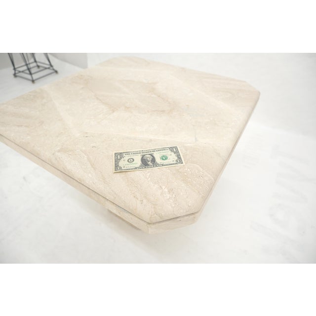 Beige Polished 27x27" Travertine Square Top Single Pedestal Side End Lamp Table Mint For Sale - Image 8 of 16