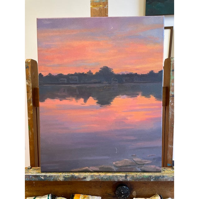 Traditional Sunset Moon River 16x20 Oil Painting by Michelle Farro For Sale - Image 3 of 4