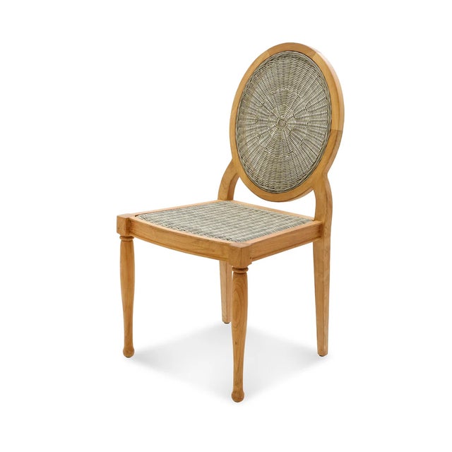 Transitional Bunny Williams Home Louis Outdoor Dining Chair in Wicker and Teak For Sale - Image 3 of 10