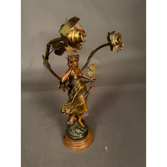 Wood French Statue Table Lamp After Moreau, Circa 1920 For Sale - Image 7 of 12