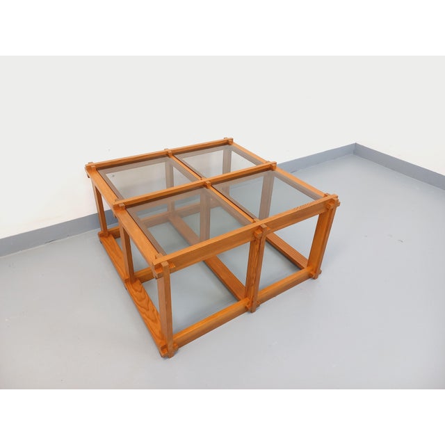 Vintage Square Coffee Table in Pine and Smoked Glass, 1970s For Sale - Image 4 of 18