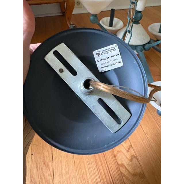 1980s Marble and Verdigris Copper Chandelier For Sale - Image 4 of 8