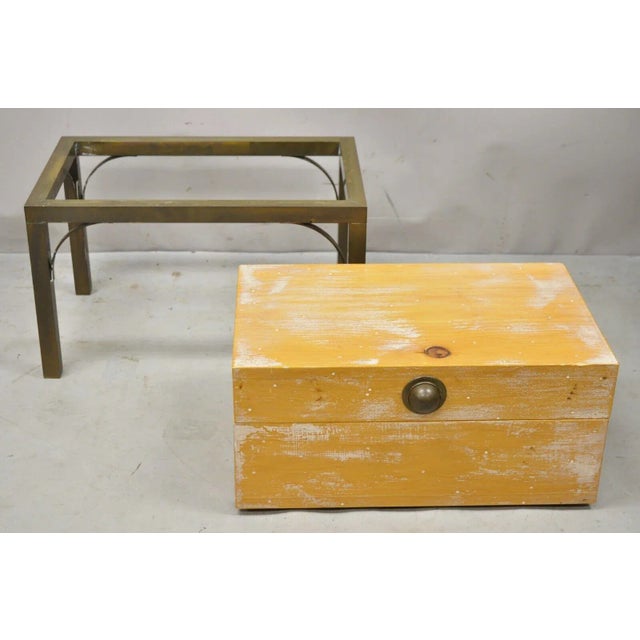 Campaign Vintage Small Campaign Style Trunk Chest on Brass Base Accent Side Table For Sale - Image 3 of 13