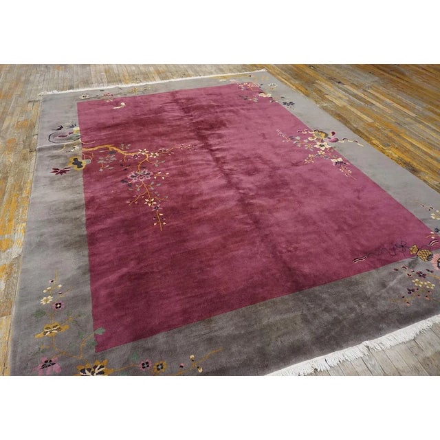 1920s Chinese Art Deco Carpet 9' x 11' 4" Chinese – Art Deco Knotted Antique 1920s Room Size Rectangle Purple Wool Rug,...