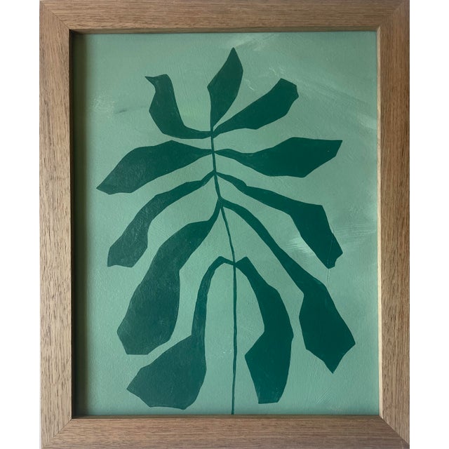 2026 Contemporary Set of Nine Abstract Fern Paintings on Paper Framed in Walnut Frames by Artist r.k. Red For Sale - Image 4 of 11