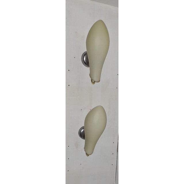 Mid-Century Wall Lamps with Cream-Colored Glass Shades on Metal Mounts1950s, Set of 2 For Sale - Image 16 of 17
