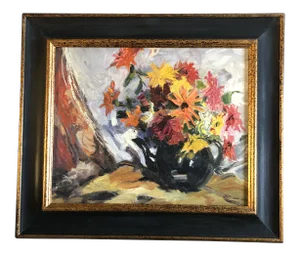 Vintage Original Mid Century Floral Still Life Painting Modernist Frame