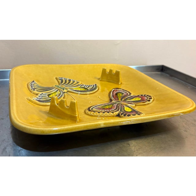 Mid-Century Modern 1960s Yellow Ceramic Butterfly Ashtray For Sale - Image 3 of 4
