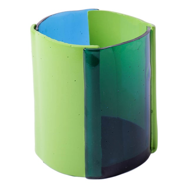 Four Lines Vase in Clear Light Blue by Enzo Mari for Corsi Design Factory For Sale