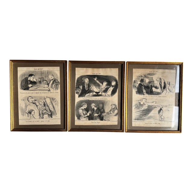 (3) (19th C) French Framed Lithographs From Paris Qui Boit For Sale