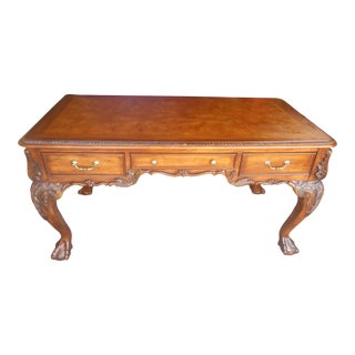 Gorgeous Hooker Furniture Hand Carved Burl Walnut Writing Desk With Ball and Claw Feet For Sale