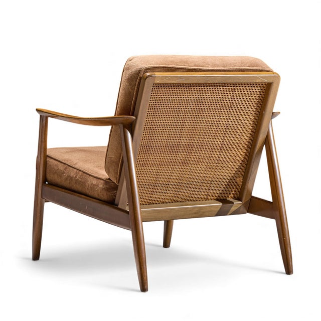 Brown Folke Ohlsson for Dux Model 247 Mid Century Walnut and Cane Lounge Chairs - Pair For Sale - Image 8 of 13