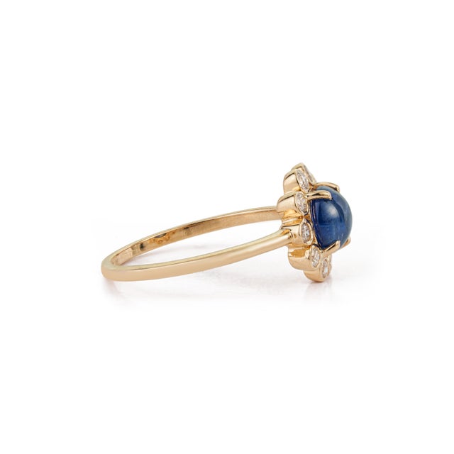 Metal Victorian-Inspired 1.22Ct Blue Sapphire & Diamond Floral Ring in 14k Gold Size 4 For Sale - Image 7 of 17