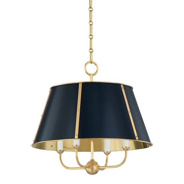 Hudson Valley Lighting Mark D. Sikes Cambridge 4-Light Chandelier, Aged Brass/Darkest Blue For Sale