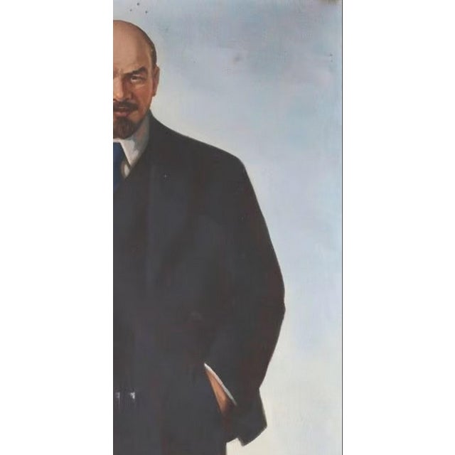 Realism Vladimir Lenin Portrait, Original Soviet Oil Painting on Canvas, 1970s 152-78 For Sale - Image 3 of 6