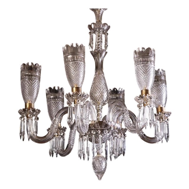 An Osler Style Cut Glass Six-Arm Chandelier, C. 1900. For Sale