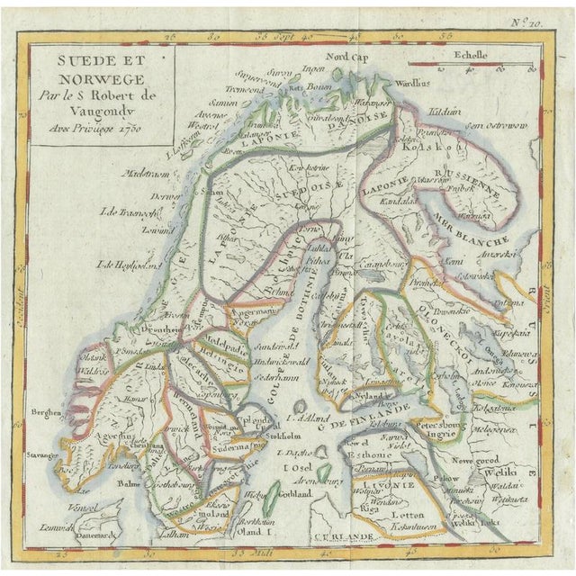 Antique Scandinavian Map of Sweden & Norway from Robert de Vaugondy, 1750s For Sale - Image 9 of 9