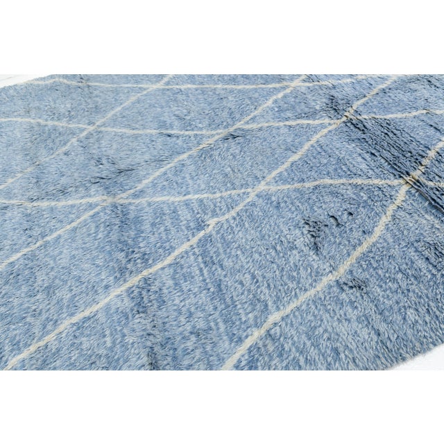 Textile Handmade Moroccan Style Wool Rug With Soft Lattice Geometric in Denim Blue 8x10 For Sale - Image 7 of 12