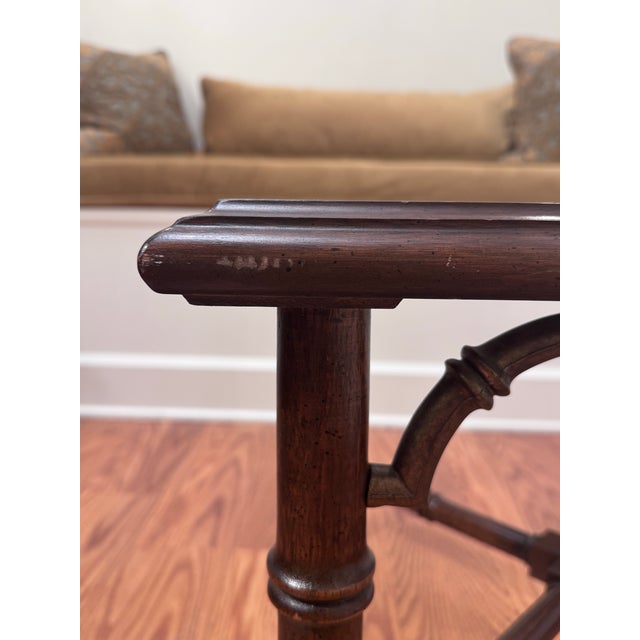 Wood Vintage Chinoiserie Chippendale Style Mahogany Solid Wood, Glass & Brass Finish Side Table For Sale - Image 7 of 12