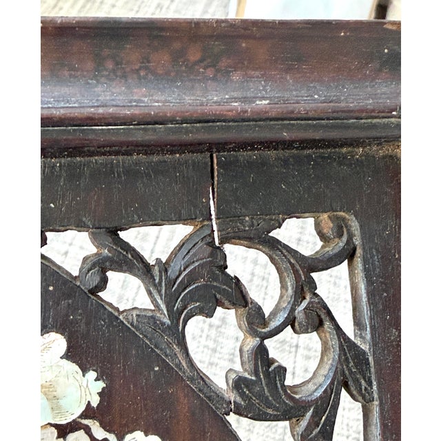 Vintage Vietnamese Mother of Pearl Inlaid Lacquer Wood Panel Openwork Fretwork Frame 18.25"x12.5" For Sale - Image 14 of 14
