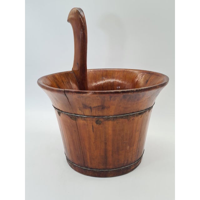 Mid-Century Rustic Folk Wooden Bucket or Vessel with Handle, 1960s For Sale - Image 6 of 9