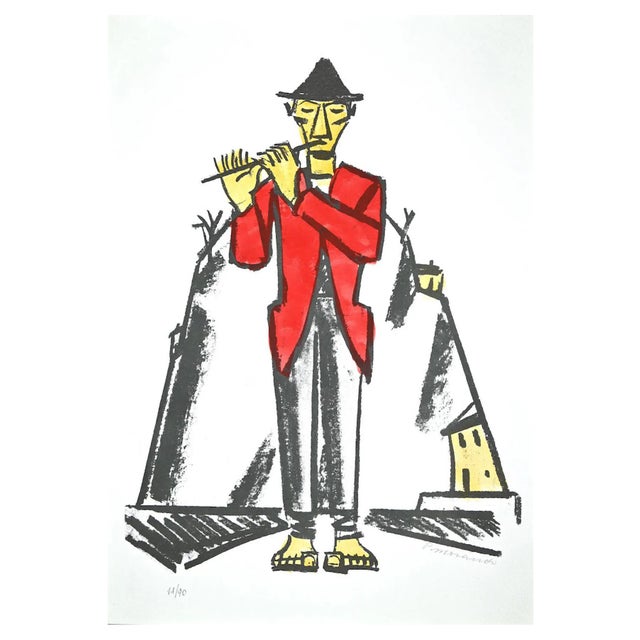 Pietro Morando, Piper, Original Lithograph, 1960s or 1970s For Sale