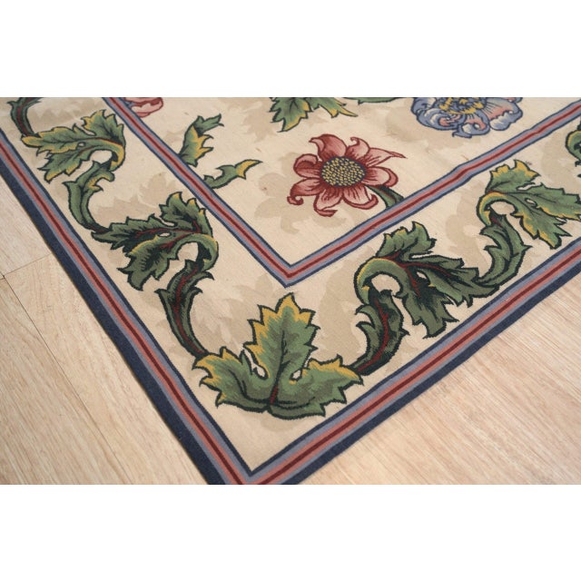 1980s 9x12 Vintage Aubusson Flat Weave Wool Rug, Ivory Garden Blossom For Sale - Image 5 of 12