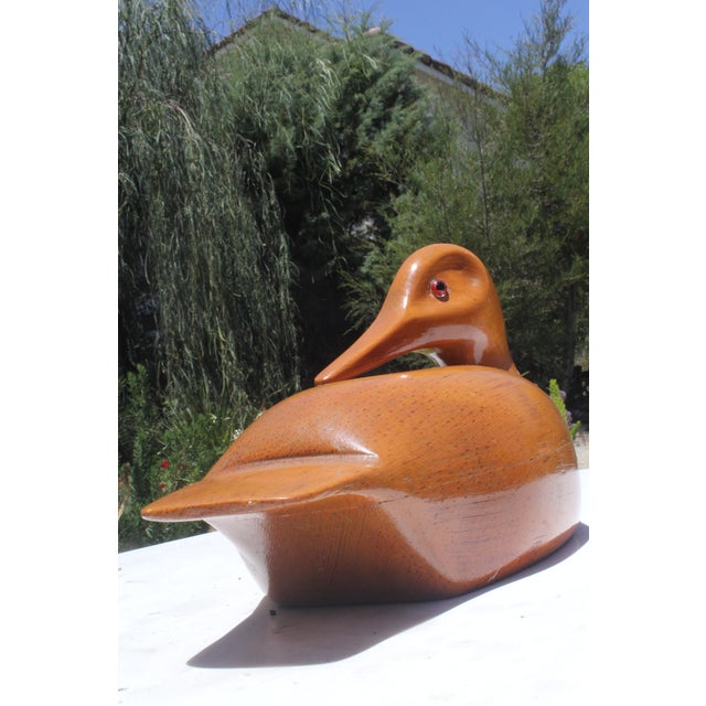Signed Large Hand-Carved Pacific NorthWest 1996 Alder Wooden Drake Decoy Sculpture For Sale - Image 9 of 9
