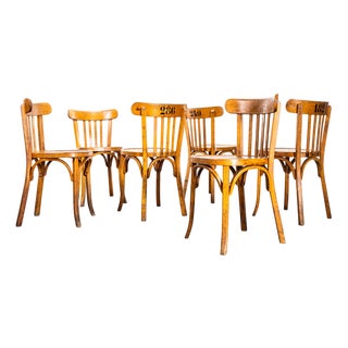 Blonde Oak Bentwood Dining Chairs from Baumann, 1950s, Set of 6 For Sale