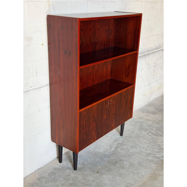 Rosewood Open Shelf Cabinet With Lower Doors Danish Mid-Century Modern 1960s For Sale - Image 9 of 9