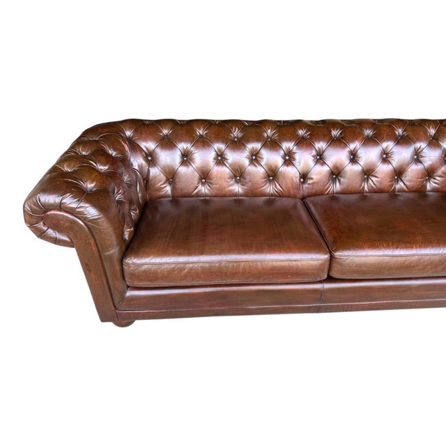 1980s Vintage Cognac Brown Leather Chesterfield Sofa | Deep Tufted English Club Couch For Sale - Image 5 of 14