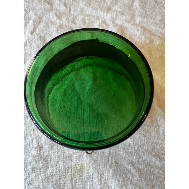 Mid 20th Century Vintage Emerald Glass Ice Bucket With Removal Leather Strap For Sale - Image 5 of 5