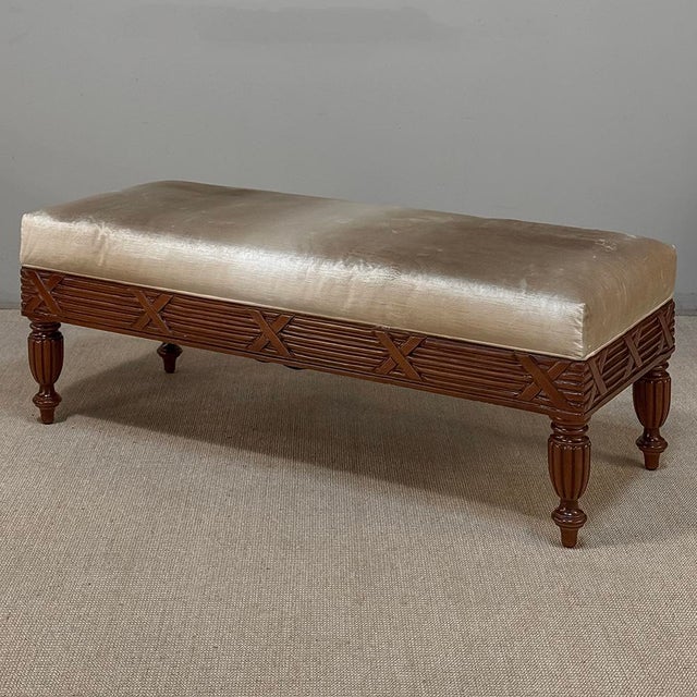 Antique French Louis XVI Style Mahogany Upholstered Bench For Sale - Image 4 of 15