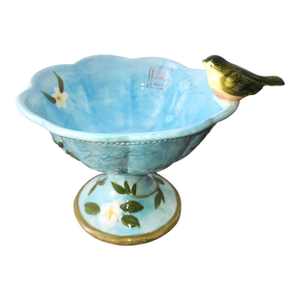 Vintage Ceramic Bird and Butterfly Pedestal Compote Dish