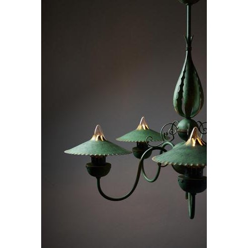 Green Green Chandelier with Shades, Italy, 1940s For Sale - Image 8 of 16