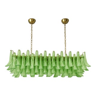 Contemporary Modern Green Frosted "Selle" Murano Glass Rectangular Chandelier in Mazzega For Sale