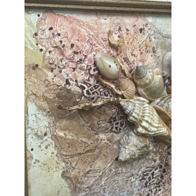 Cream Abstract Mixed Media Coastal Shell & Sea Fan Framed Oil Painting For Sale - Image 8 of 12
