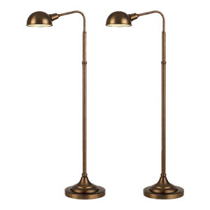 Late 20th Century Adjustable Brass Crane Arm Floor Lamps — Directional Swivel Heads, Height-Adjustable Columns (54”) - a Pair