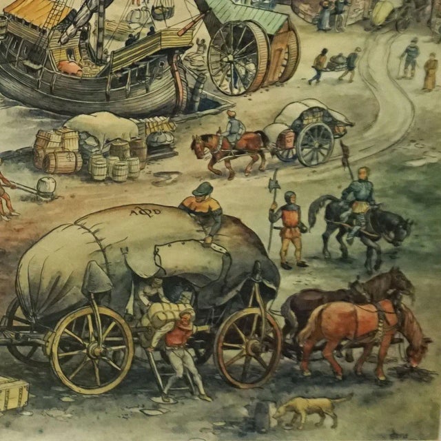 Textile Vintage Harbour of a Trade City Port Rollable Wall Chart For Sale - Image 7 of 8