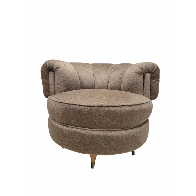 Wood MCM Barrel Back Lounge Chairs Newly Reupholstered – Pair For Sale - Image 7 of 10