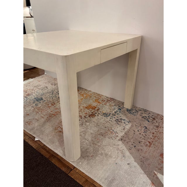 Stylish Century Furniture Mosaic Bone Game Table. Ivory color, two drawers. Original retail $5400. Showroom floor sample.