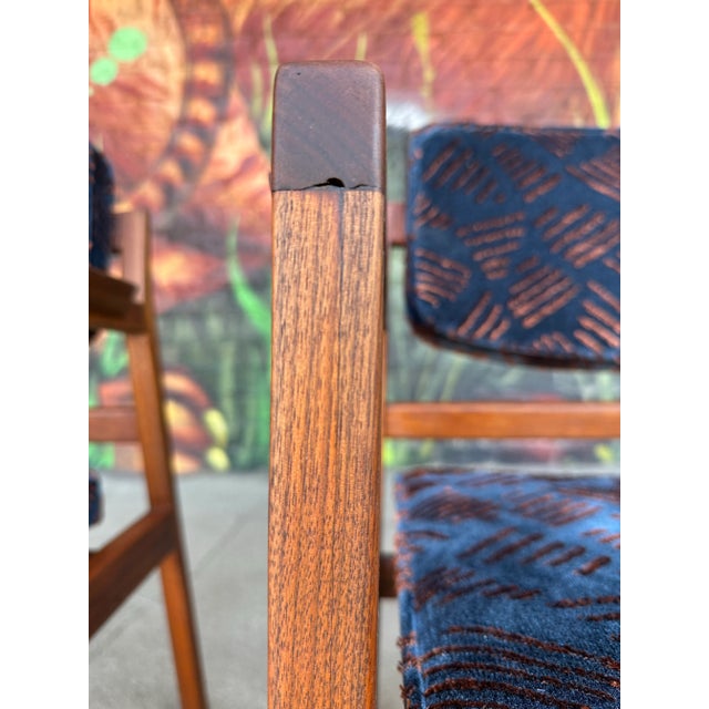 Pair of Walnut Jens Risom Arm Chairs in Jack Lenor Larsen Fabric For Sale In Cleveland - Image 6 of 12