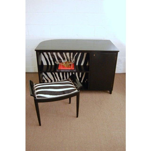 Wood Swedish Art Moderne Black Writing Desk With Zebra Hair Hide For Sale - Image 7 of 9