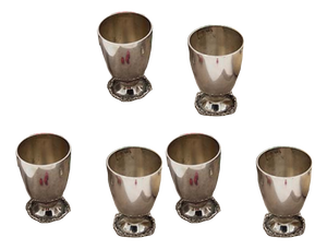 Smooth Silver Cups with Reliefs on the Base, Set of 6