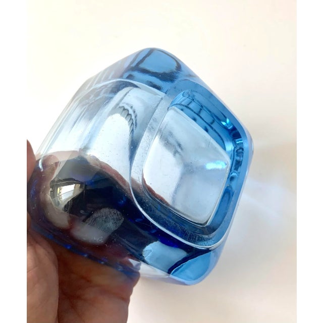 Sky Blue Vintage Square Contemporary Modern Glass Ashtray From Europe For Sale - Image 4 of 5