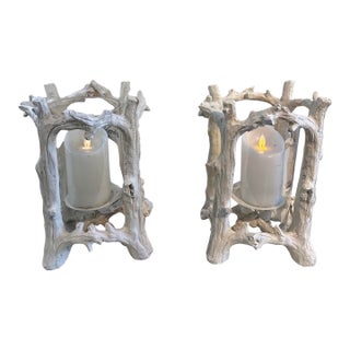 Vintage Wait Painting Candle Holder- A Pair For Sale